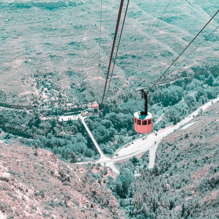 Panoramic views of the valley from the mountains of Montserrat. Near Barcelona, Spain.の写真素材