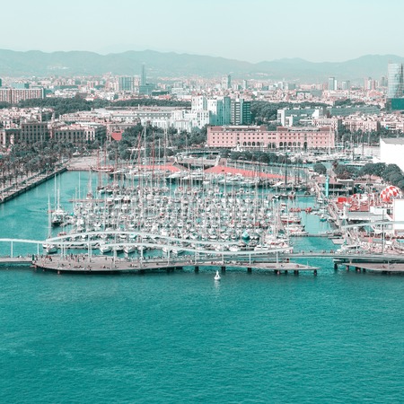 Boats in the harbor of Barcelona.の写真素材