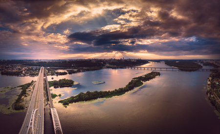 Kiev bridge aerial view. Panoramaの写真素材