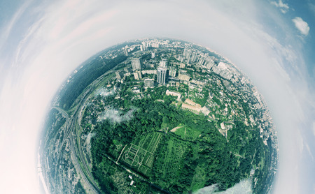 Panorama of 360 degrees of the National Botanical Garden in Kiev. Aerial view
