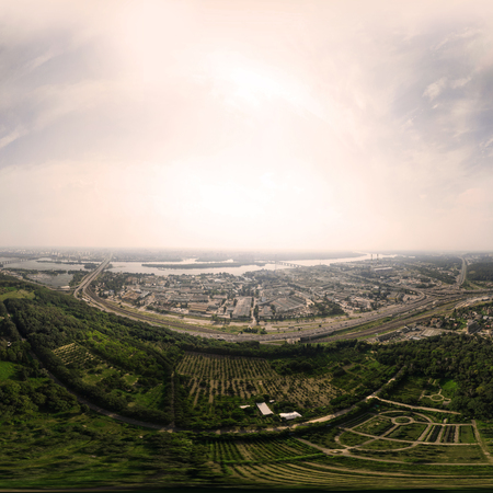 Aerial view Panorama of Kiev city above the National Botanical Gardenの写真素材