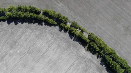 Aerial view of the plowed field