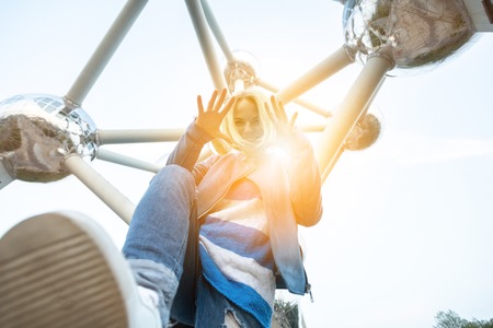 Young teen girl having fun in Brussels, Belgiumの写真素材