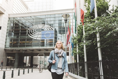 Woman in Brussels, Belgium.の写真素材