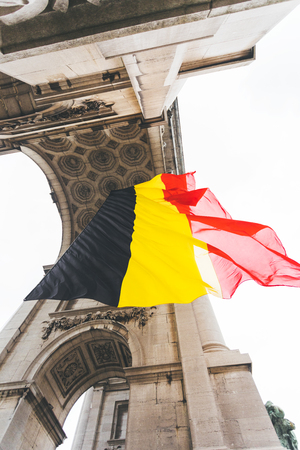 Flag of Belgium on the Arc de Triomphe in Parc du Cinquantenaireの写真素材