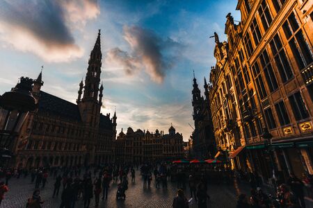 Grand Place at sunset. Brussels, Belgium.のeditorial素材