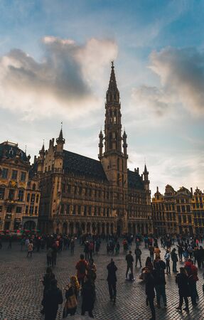 Grand Place at sunset. Brussels, Belgium.のeditorial素材