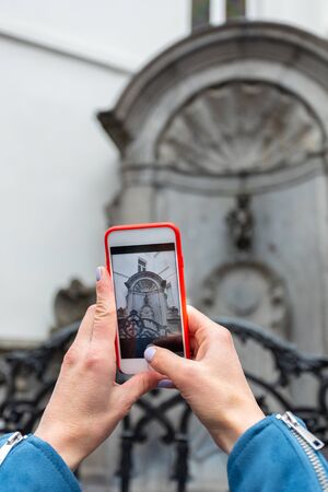 Manneken Pis statue in Brussels, Belgiumのeditorial素材