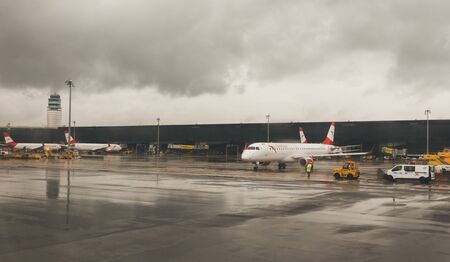 Vienna Airport with Austrian Airlines Airplaneのeditorial素材