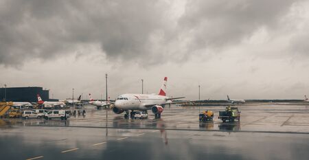 Vienna Airport with Austrian Airlines Airplaneのeditorial素材