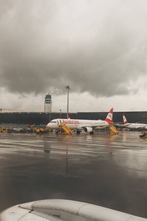 Vienna Airport with Austrian Airlines Airplaneのeditorial素材
