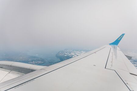 Wing aircraft in altitude during flightのeditorial素材