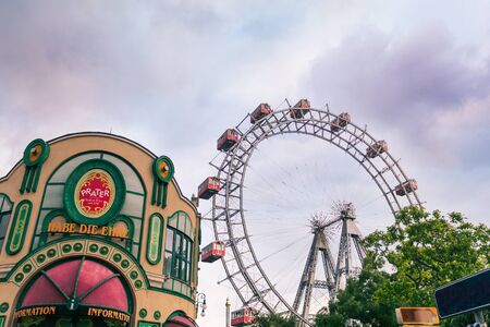 Vienna Prater Amusement Park with Ferris Wheel, Vienna, Austriaのeditorial素材