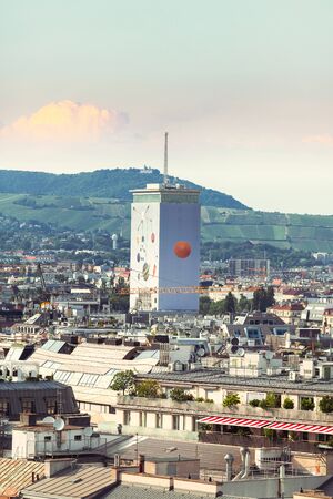View of the city from the observation deck of St. Stephens Cathedral in Vienna, Austriaのeditorial素材