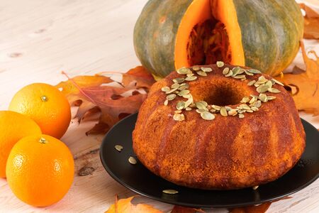 Pound Pumpkin cake Poured With Orange Syrupの写真素材