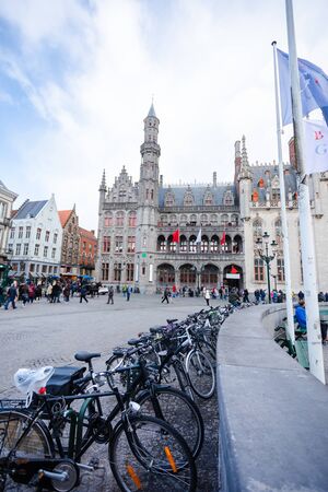 Grote Markt square or Market Square in Brugge, Belgiumのeditorial素材