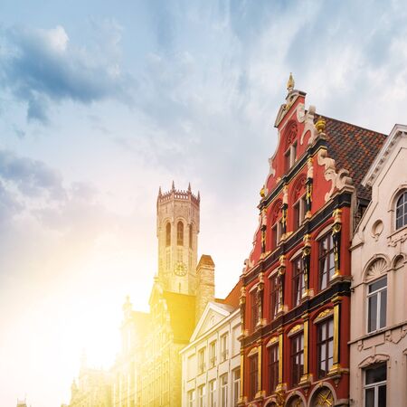 Noordzand street with Flemish houses, Bruges, Belgiumの写真素材