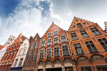 Noordzand street with Flemish houses, Bruges, Belgiumの写真素材