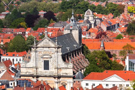 Panoramic aerial view of the old city of Bruges, Belgiumの写真素材