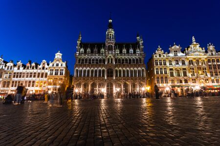 Grand Place in Brussels at night, Belgiumの写真素材