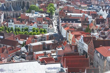 Aerial view over the rooftops of Bruges, Belgium.の写真素材