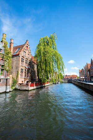 Classic view of channels of Bruges. Belgium.の写真素材