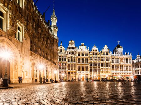 Grand Place in Brussels at night, Belgiumの写真素材