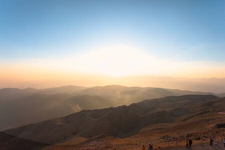 Panorama of the mountains at sunset.の写真素材