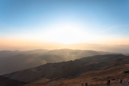 Panorama of the mountains at sunset.の写真素材