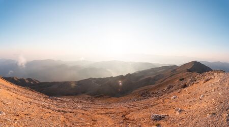 Panorama of the mountains at sunset.の写真素材