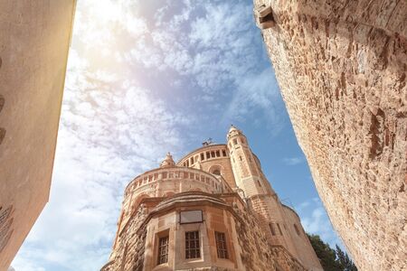 View of the top of the Franciscan Monastery in Jerusalem or Dormishen Abbey, Israelの写真素材