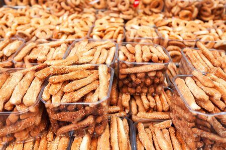 Bread sticks packaged in traysの写真素材