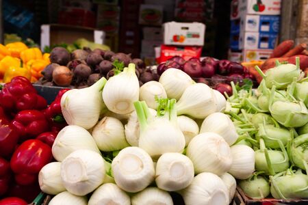 Fennel laid out on a counter in a bazaarの写真素材
