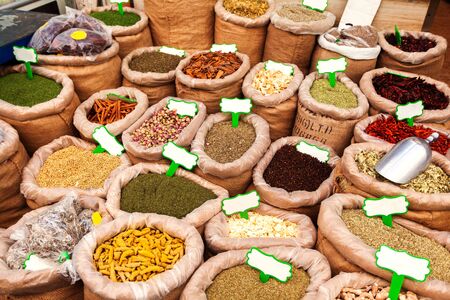 Bags with spices and herbsの写真素材