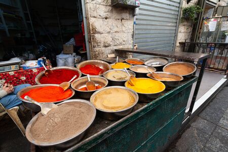 Spice shop in the old city at the bazaar in Jerusalem, Israelの写真素材
