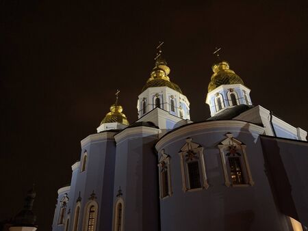 Mikhailovsky Cathedral in Kiev with night illumination, Ukraineの写真素材