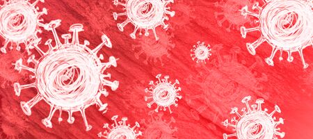 Texture on a red  with covid 19 cells or coronavirusの写真素材