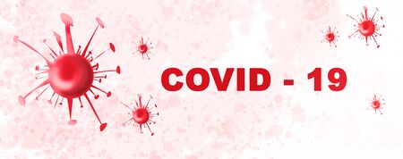 Medical illustration on a white  with covid 19 cells and text in red.の写真素材
