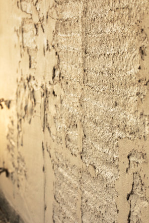 Freshly applied plaster with a machine plastering stationの写真素材