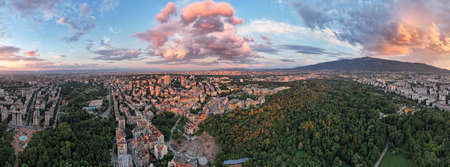 Evening sunset over Sofia city, Bulgariaの写真素材