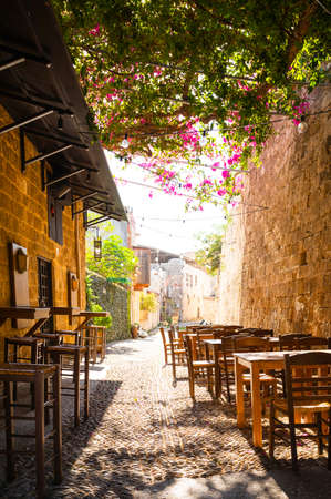 Beautiful authentic street on the island of Rhodes in Greece.の写真素材