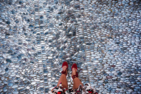 Pebble road in the city center. Mosaic in Rhodesの写真素材