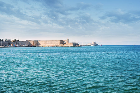 Cove near the old town of Rhodes. Historic center of the island of Rhodes, Greece, Europeの写真素材