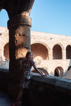 Woman visits the Museum of Archeology on the island of Rhodes, Greeceの写真素材