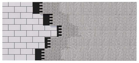 3d illustration of a wall with layers of finishesの写真素材