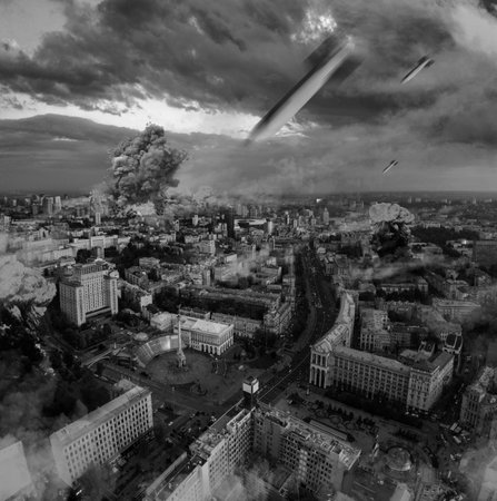 Aerial view of the central street of Kyivの写真素材