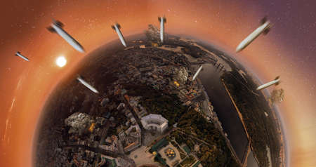 A big 360 degrees panorama of Kiev with projectileの写真素材