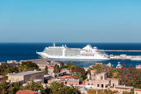 Cruise ship in the port of Rhodes, Greeceの写真素材