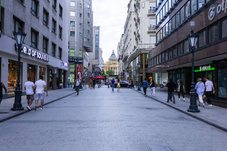 View of Vaci shopping street at evening, Budapestのeditorial素材