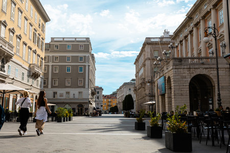 Historic Buildings on Piazza della Borsa in Triest.の写真素材